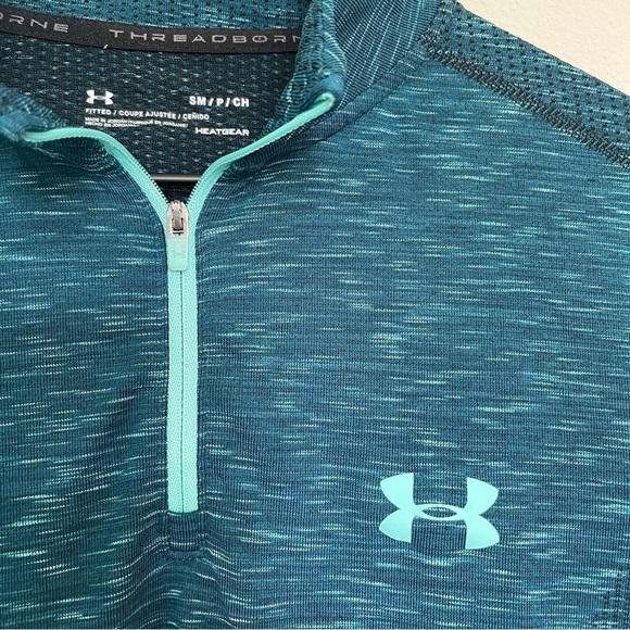 Under Armour Womens Pullover 1/4 Zip Blue Green Lightweight‎ Athletic - Picture 3 of 6